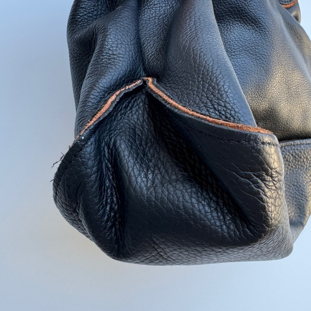 Nicoli Black Pebble Leather Brown Trim Shoulder Bag - Picture 9 of 16